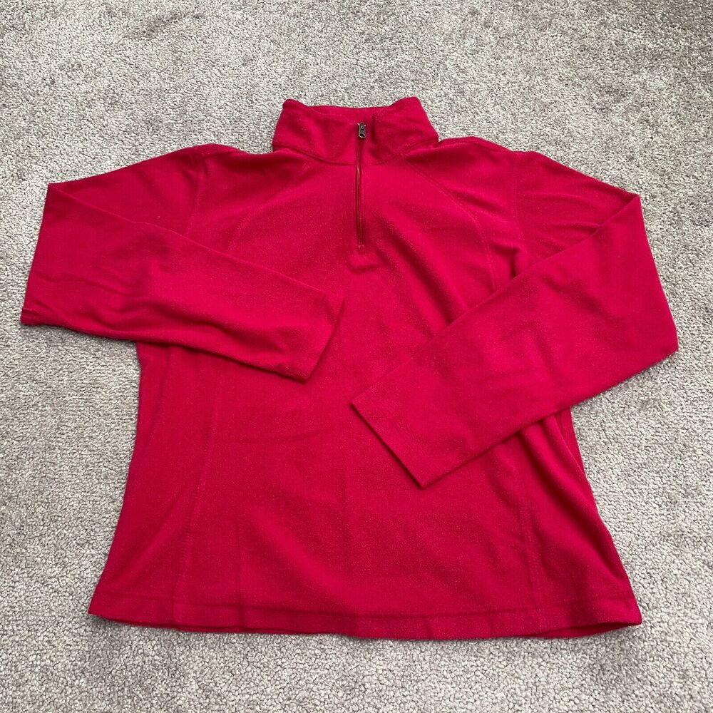 Columbia Fleece Jacket Women Small Red 1/4 Zip Lightweight Hiking Outdoor Casual